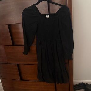 J. Crew Black Long-Sleeve Smocked Midi Dress